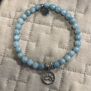 Sky Blue Beaded Bracelet with Silver Charm